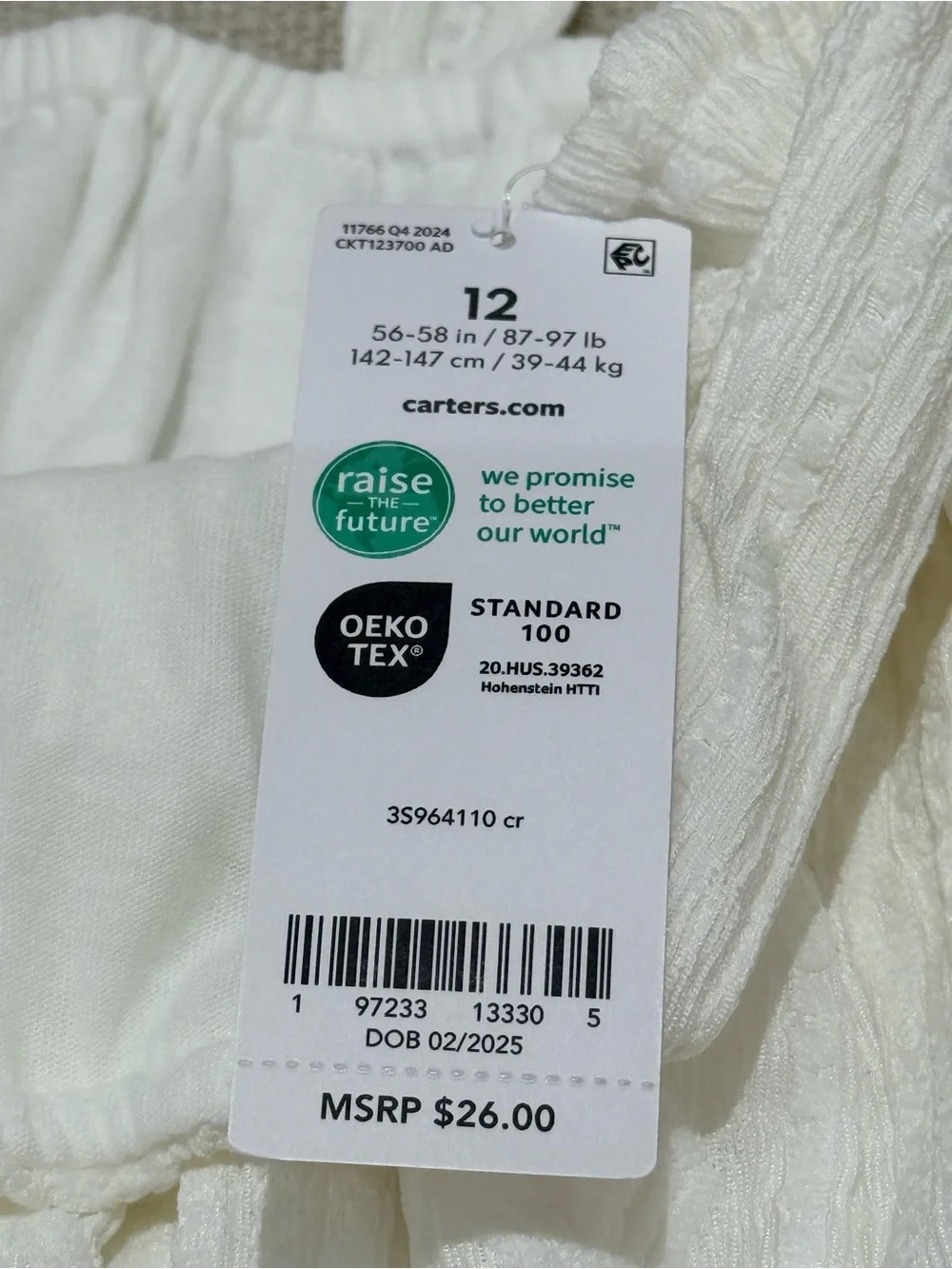 Carter’s Girls Size 12 White Smocked Peplum Textured Cami Top NWT